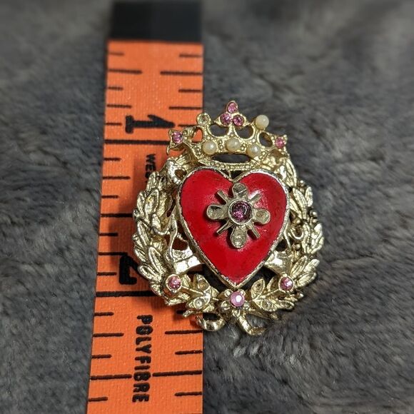 Vtg/Rare 1950s CORO Goldtone, Enamel, Brooche w/ Rhinestone & Seed Pearl Accents - Picture 9 of 13